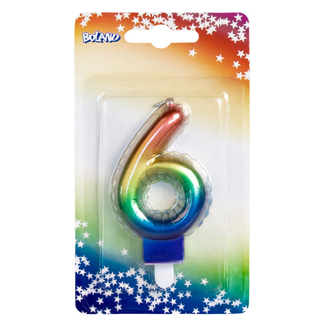 Candela arcobaleno 6 anni 8 cm