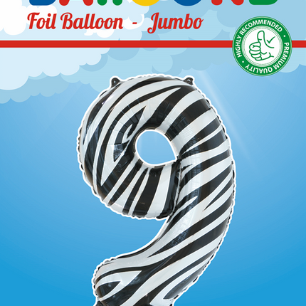 Palloncino in foil Figura 9 Zebra XL 86cm vuoto