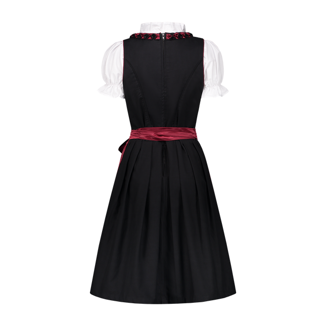 Dirndl nero-arancio con ricamo a rosa