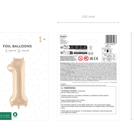 Palloncino in foil Numero ''1'', 72 cm, beige