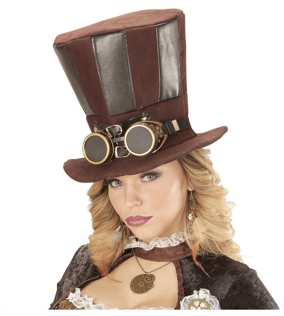 Cappello Steampunk alto con occhiali