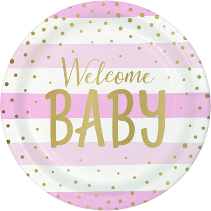 Cartelli rosa Welcome Baby 23cm 8pz