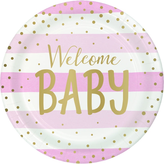 Cartelli rosa Welcome Baby 23cm 8pz