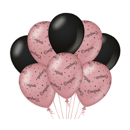 Palloncini Congratulazioni Rosa Nero 30cm 8pz