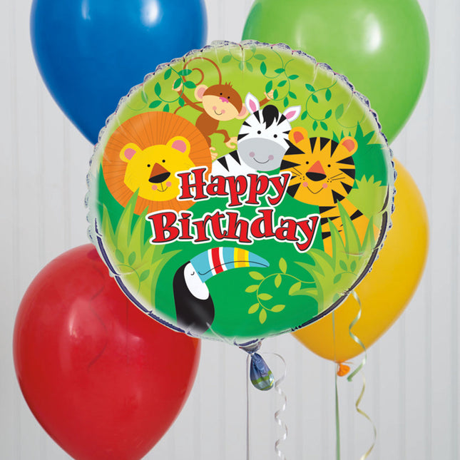 Palloncino ad elio Happy Birthday Jungle 45cm vuoto