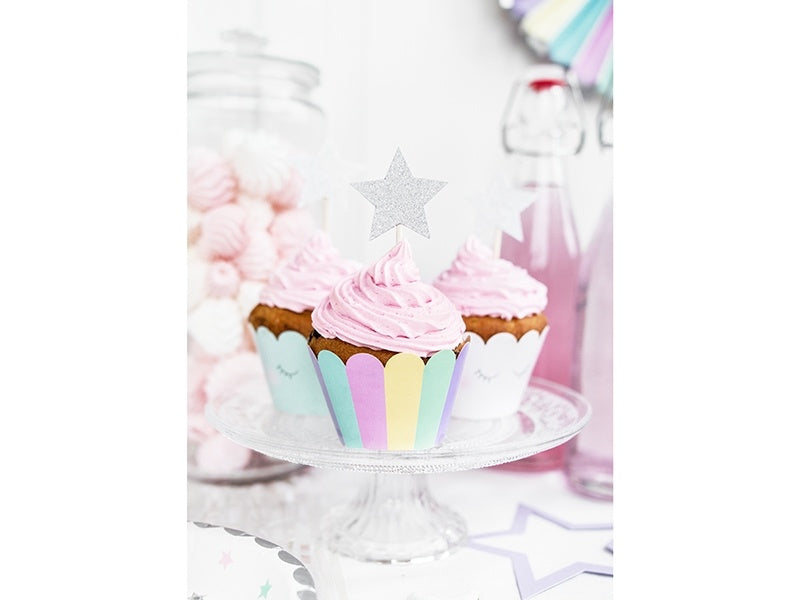 Cupcake Toppers Star Silver 6 pezzi