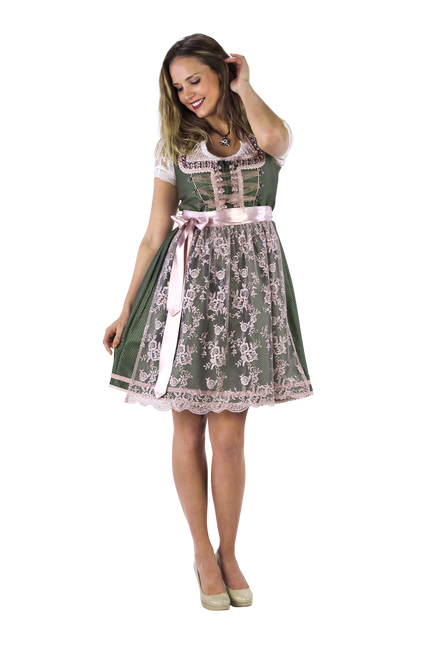 Abito Dirndl Bianco Verde Oktoberfest Donna 2 Pezzi