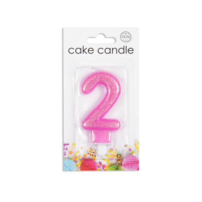 Candela 2 Anni Rosa Glitter 7cm