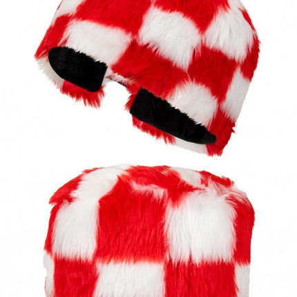 Cappello di pelliccia Rosso Bianco Bloccato