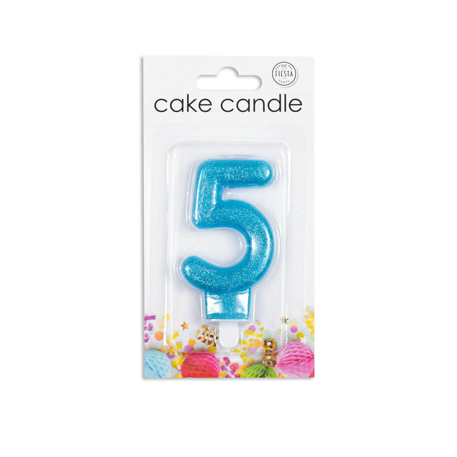 Candela 5 anni Blu Glitter 7cm