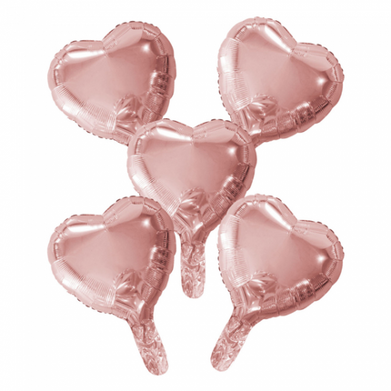 5 palloncini Foil cuore con cannuccia di carta 9" rosa oro