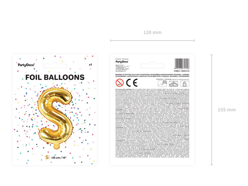 Palloncino in foil Lettera S Oro Vuoto 35cm