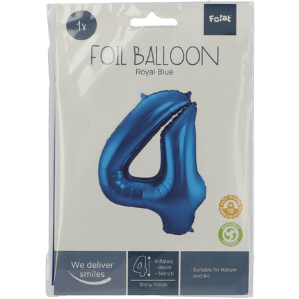 Palloncino Foil Figura 4 Blu Metallizzato XL 86cm Vuoto