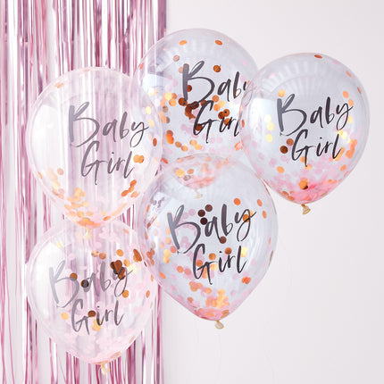 Palloncini rosa con coriandoli Baby Girl 30 cm 5 pezzi