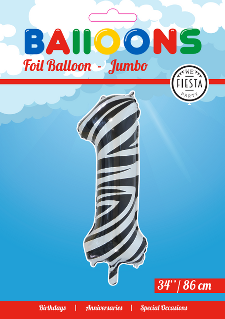 Pallone in foil Figura 1 Zebra XL 86cm vuoto