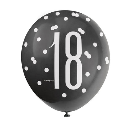 Palloncini 18 anni a pois neri 30cm 6pz