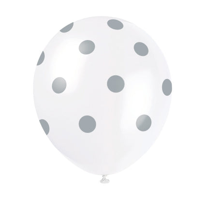 Palloncini bianchi a pois d'argento 30 cm 6 pezzi