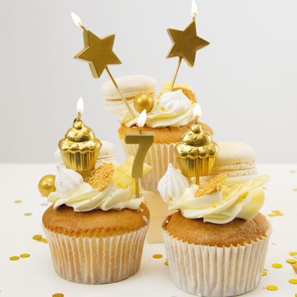 Candele 7 anni Cupcake Oro 17,5 cm