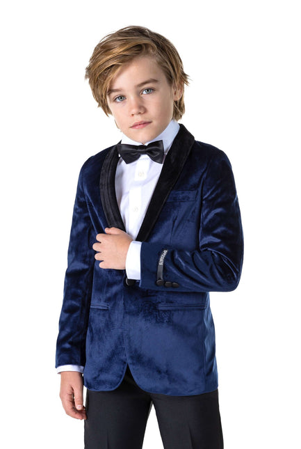 Blazer ragazzo in velluto blu scuro OppoSuits