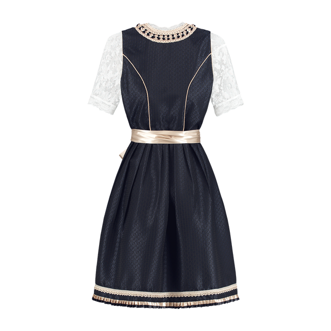 Dirndl 2-dlg blu-crema, grembiule in pizzo con raso