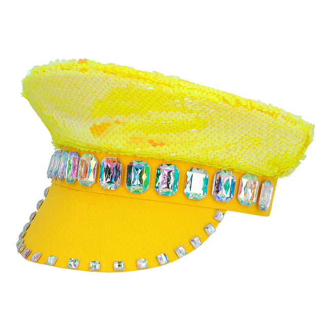 Cappellino giallo con paillettes reversibile