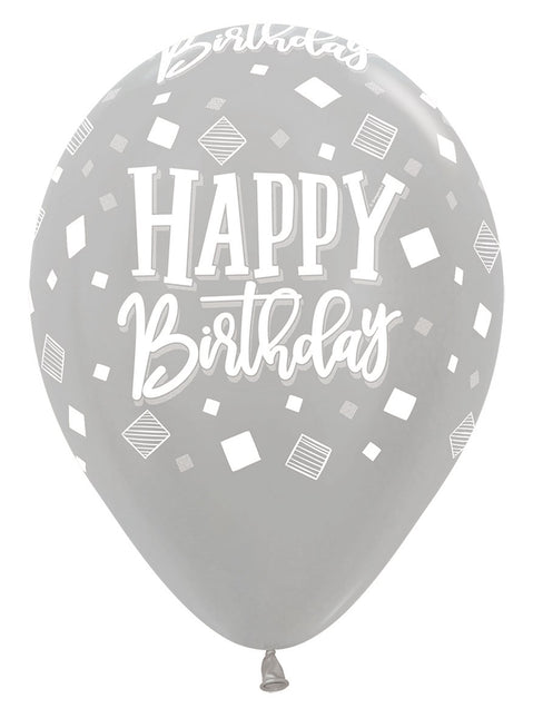 Palloncini Happy Birthday Quadrati Metallic Mix 30cm 25pz