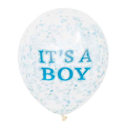 Palloncini con coriandoli It's A Boy Blu 30cm 6 pezzi