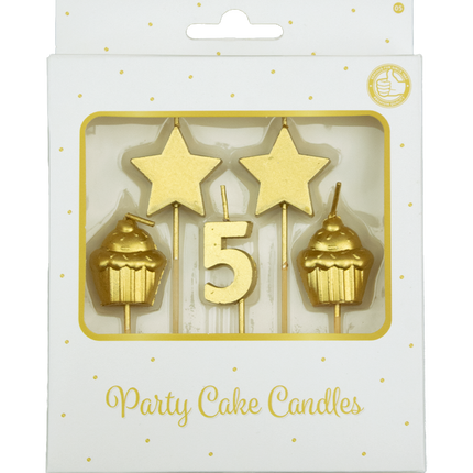 Candele 5 anni Cupcake Oro 17,5 cm