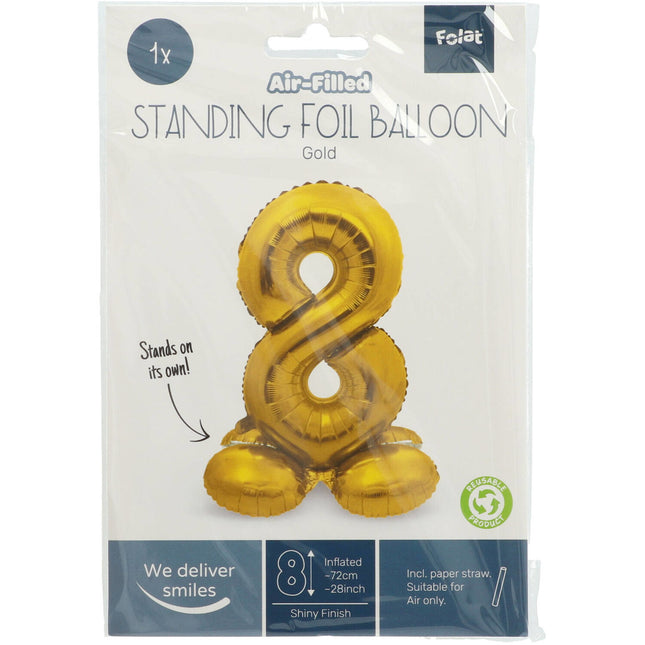 Palloncino in foil Figura 8 Gold con supporto 72cm