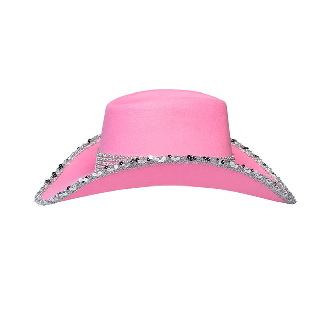 Cappello da cowboy rosa glitterato