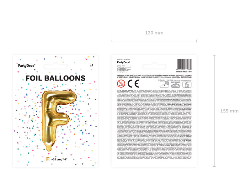 Palloncino in foil Lettera F Oro Vuoto 35cm