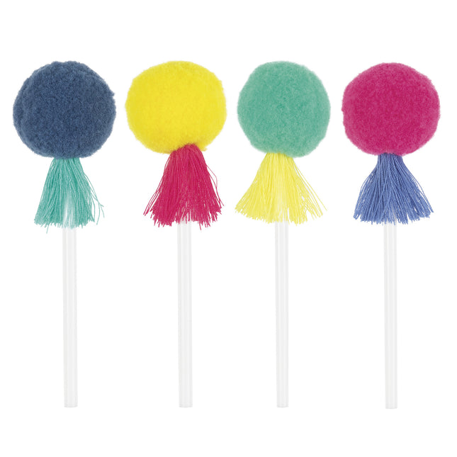 Topper per cupcake colorati Pom Pom e nappe 8 pezzi