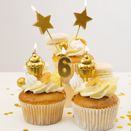 Candele 6 anni Cupcake Oro 17,5 cm