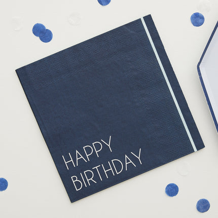 Tovaglioli Happy Birthday blu scuro 16,5 cm 16 pezzi