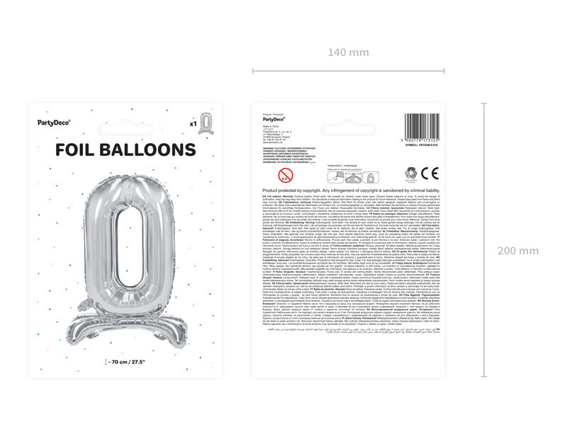 Palloncino in foil Figura 0 Silver Standard Vuoto 70 cm