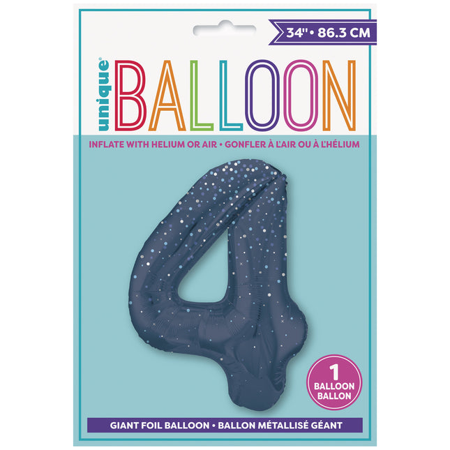 Palloncino 4 anni a forma di figura blu scuro a pois 86 cm