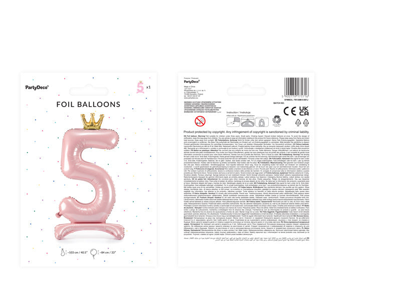 Pallone Foil Figura 5 Rosa Chiaro Standard Vuoto 84cm