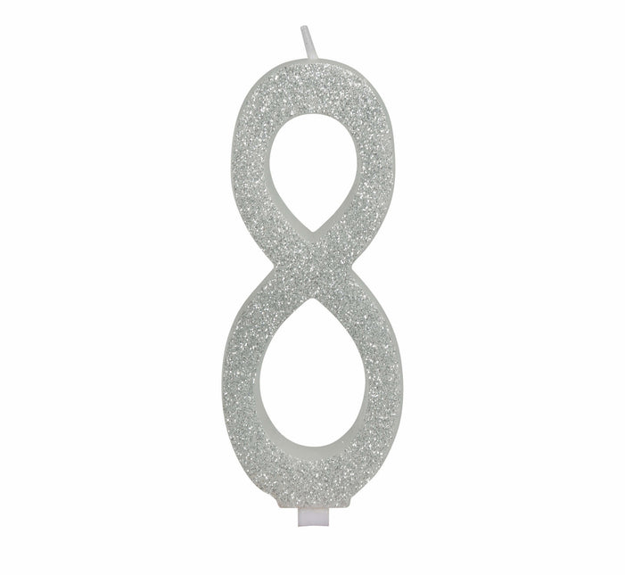 Candela Argento 8 Anni Glitter 12,5 cm