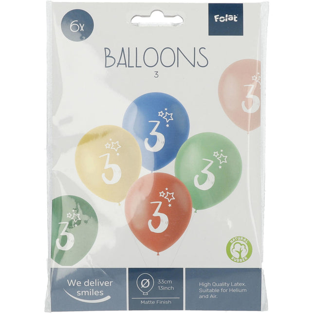 Palloncini 3 anni colorati 33cm 6pz