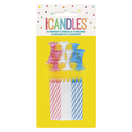 Candele rosa/bianco/blu a strisce 18 pezzi