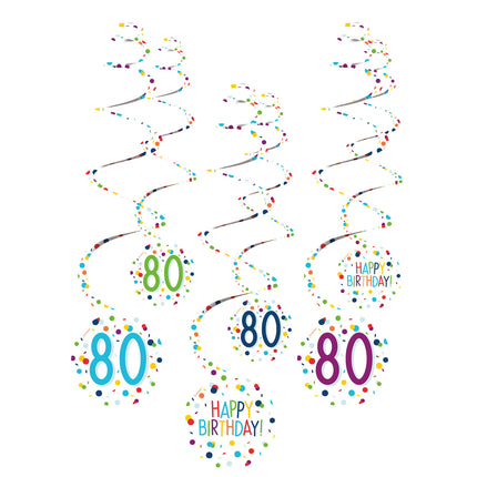 Decorazione appesa 80 anni Buon Compleanno Coriandoli 61cm 6pz