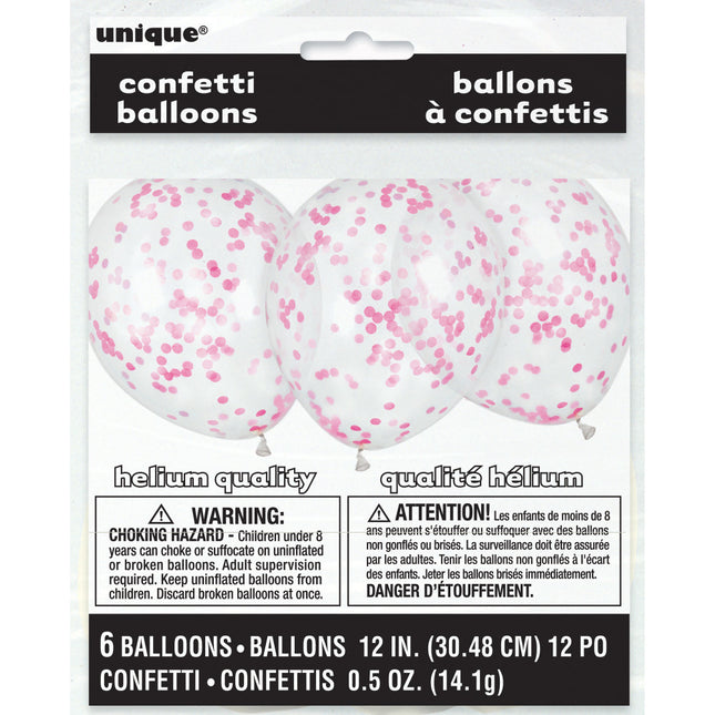 Palloncini a coriandoli rosa 40cm 6pz