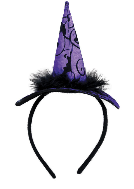 Cappello da strega con cerchietto viola per Halloween