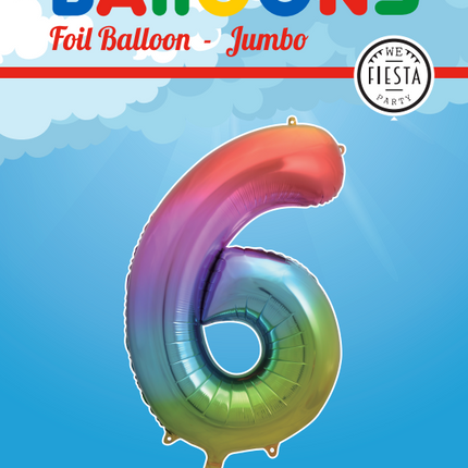 Palloncino Foil Figura 6 Rainbow XL 86cm vuoto