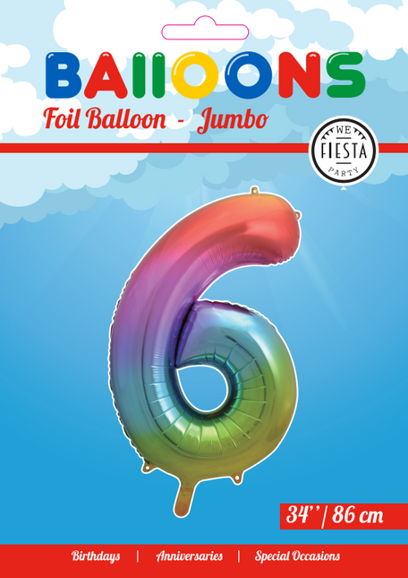 Palloncino Foil Figura 6 Rainbow XL 86cm vuoto