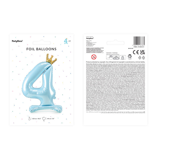 Palloncino Foil Figura 4 Azzurro Standard Vuoto 84cm