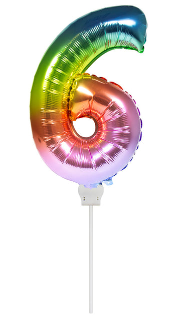 Palloncino in foil Figura 6 Arcobaleno 36 cm con bastoncino