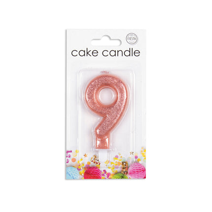 Candela 9 Anni Oro Rosa Glitter 7cm