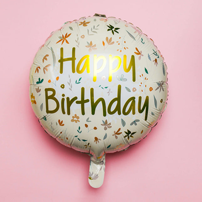 Palloncino ad elio Happy Birthday Flowers Rosa Oro Vuoto 45cm