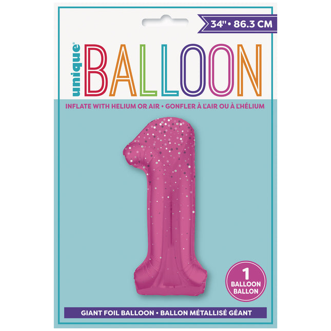 Palloncino figura 1 anno a pois rosa 86cm